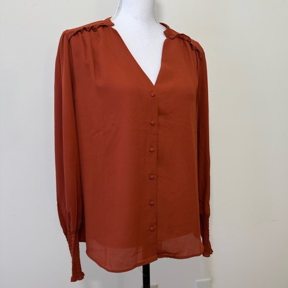 NWT Nanette Lepore Smocked Cuff Split Neck Blouse size Xl - Picture 5 of 9